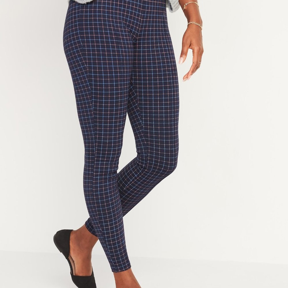 Old Navy Women Stevie Plaid Pull On Cropped Pants Navy Blue Size Medium Petite